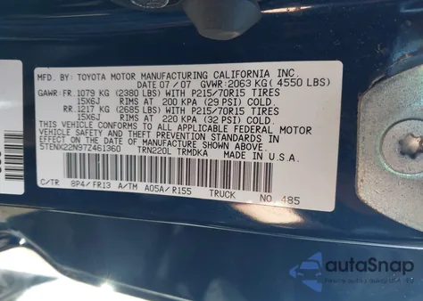 2007 Toyota Tacoma из США, поврежденный, VIN 5TENX22N97Z461360